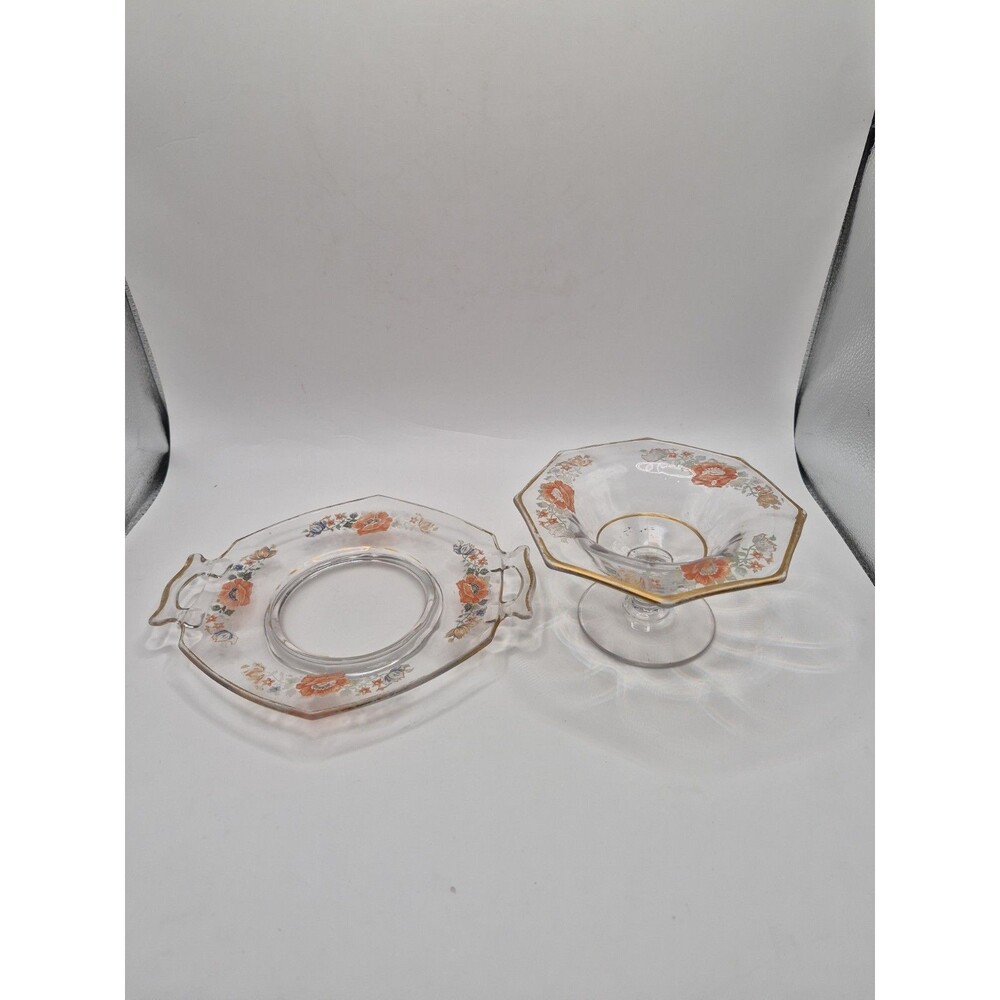 Imperial Glass MOLLY Serving Plate Candy Dish Orange Poppy Flowers 1920s